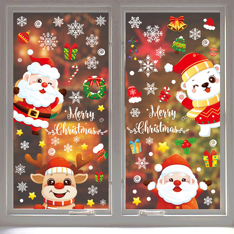 2020 Merry Christmas Ornaments Christmas  Decal Santa Snowflake for Window Decorations