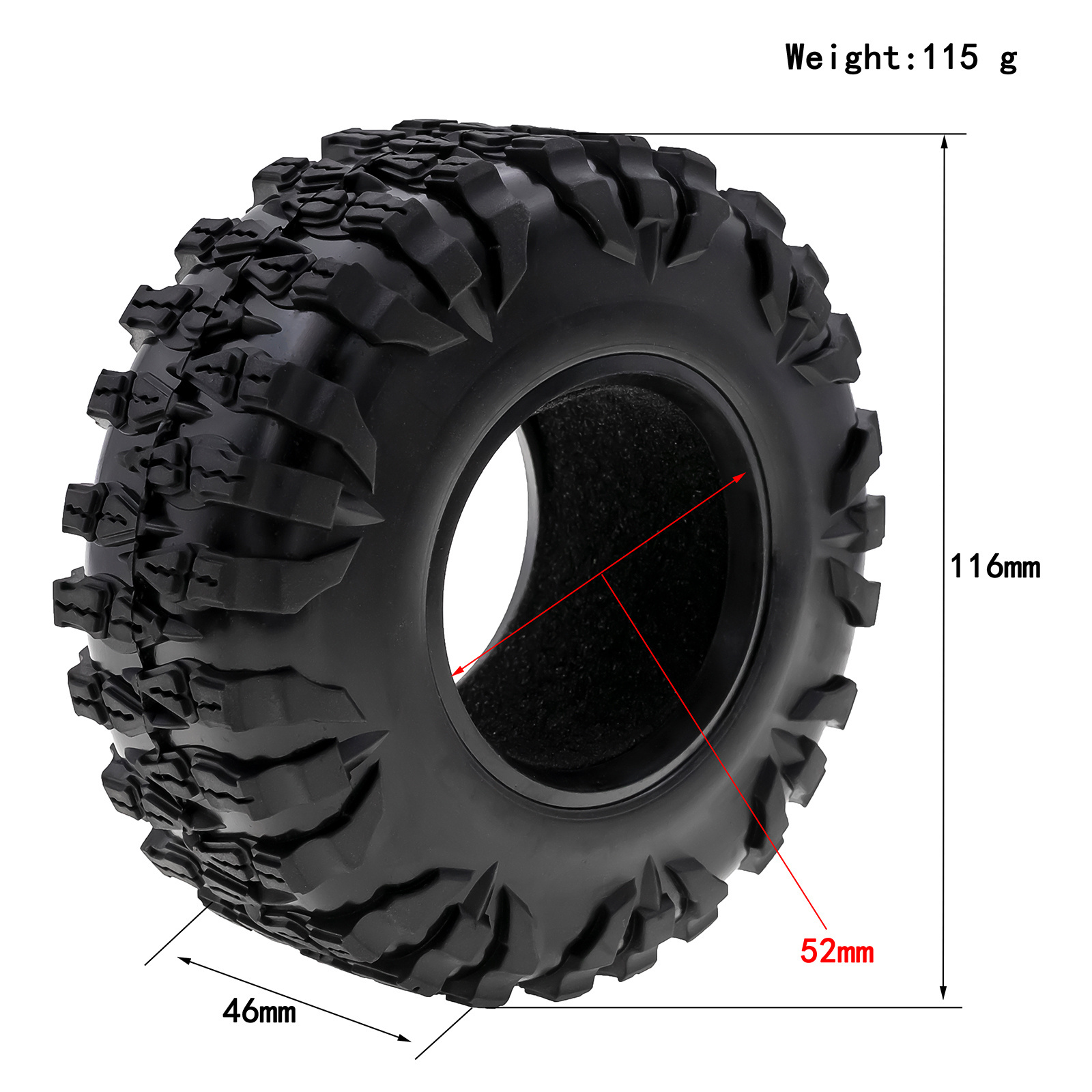 2.2 Rubber Mud Grappler Tires 120*46MM for 1:10 RC Rock Crawler Axial SCX10 SCX10 II 90046 90047 TRX-4 TRX4