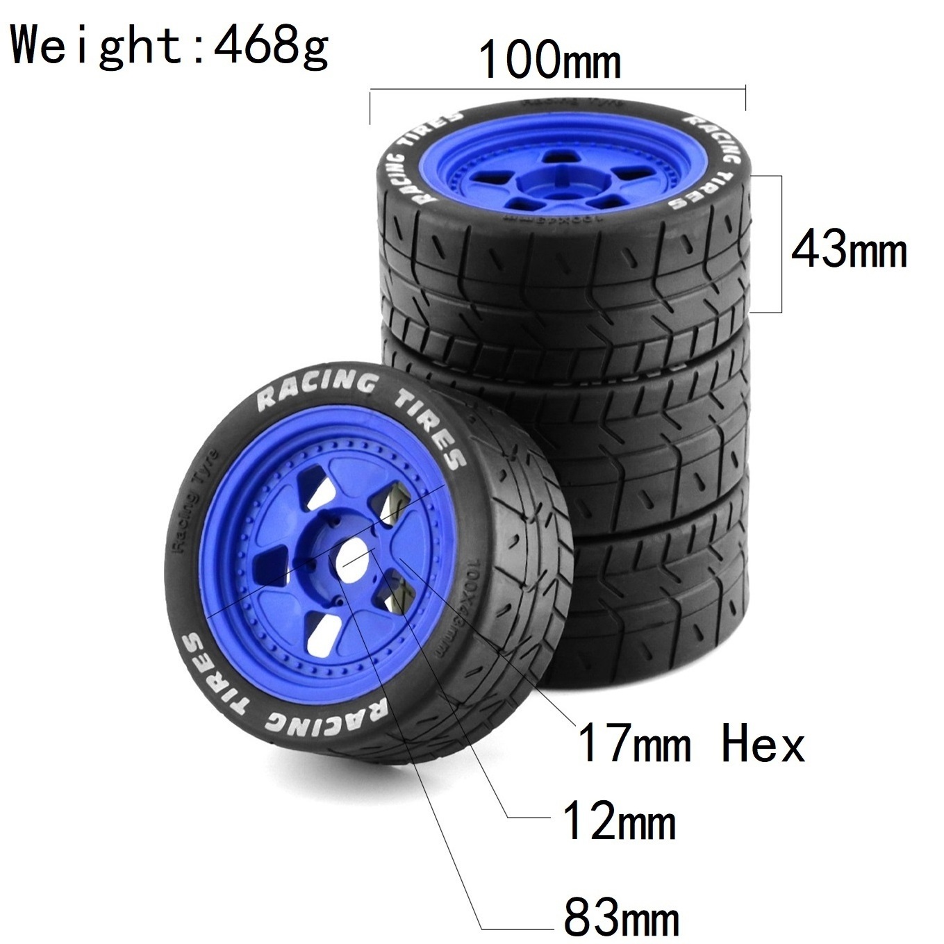 4pcs 100x43mm 43/100 Tire Tyre 17mm Wheel Hex for Arrma 1/7 Infraction Felony Limitless ZD Racing EX07 RC Car Upgrade Parts