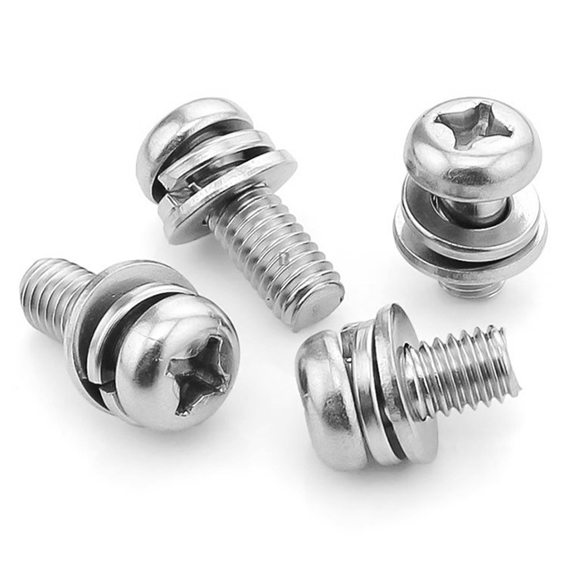 grade 8 8 pan Round Head Three Combination Screw Element Head Cross lange titanium galvanized bolt With Flat Washer