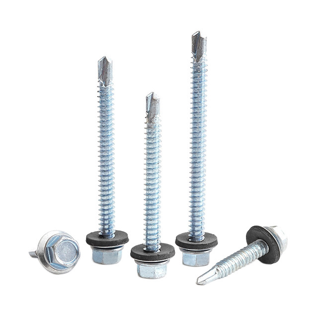 Waterproof Carbon Steel Screw with Rubber Washer Galvanized Zinc Plated Hex Flange Head Self Drilling Screw For shanty Roof