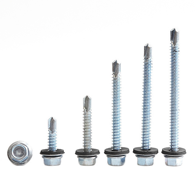 Waterproof Carbon Steel Screw with Rubber Washer Galvanized Zinc Plated Hex Flange Head Self Drilling Screw For shanty Roof