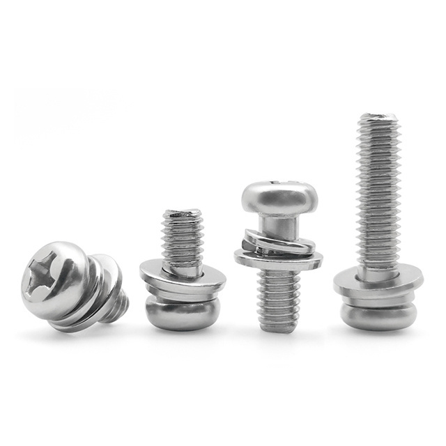 grade 8 8 pan Round Head Three Combination Screw Element Head Cross lange titanium galvanized bolt With Flat Washer