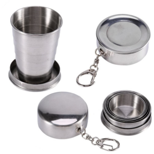 New Product Stainless Steel Camping Mug Camping Folding Cup Portable Outdoor Travel Demountable Collapsible Cup With Keychain