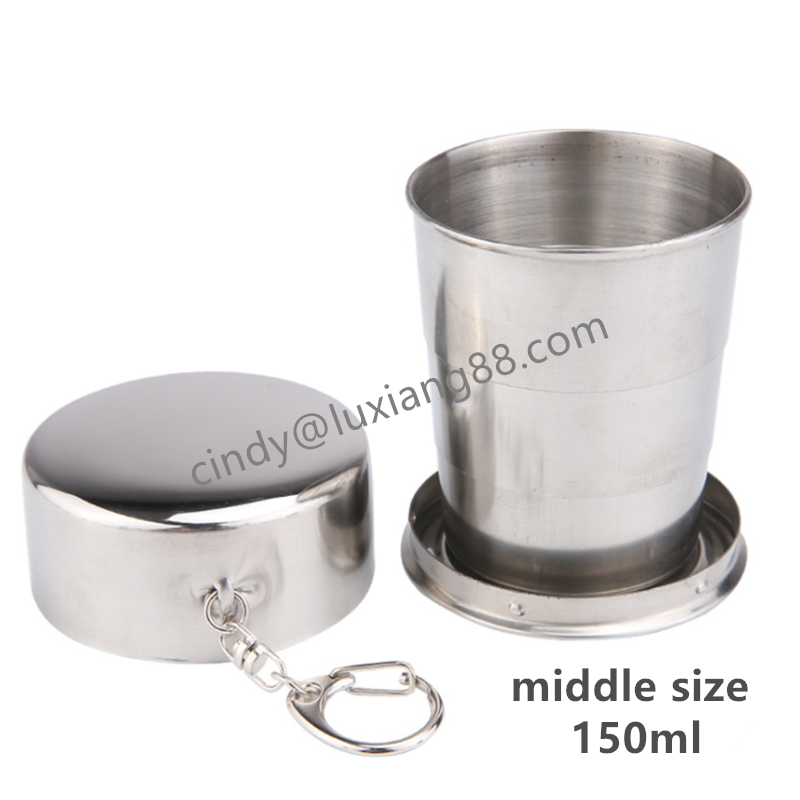 New Product Stainless Steel Camping Mug Camping Folding Cup Portable Outdoor Travel Demountable Collapsible Cup With Keychain