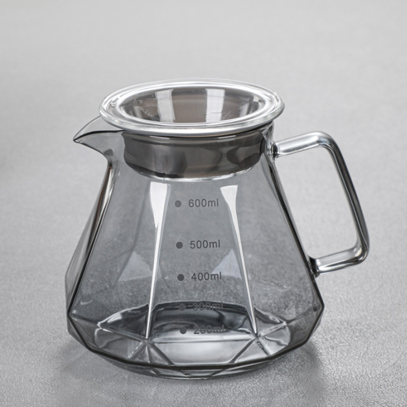 New Product Ideas 2024 Smoky Gray Drip Hot Coffee Dripper Style Server Kettle 600ml Coffee Pot Teapot Set Heat Resistant Glass