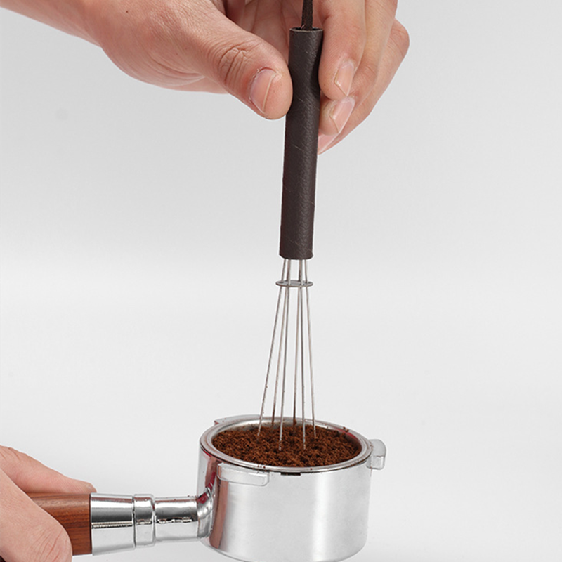 Espresso Coffee Stirrer, Coffee Stirring Tamper WDT Distribution Tool, Leather Handle with Lanyard Needle Type Distributor