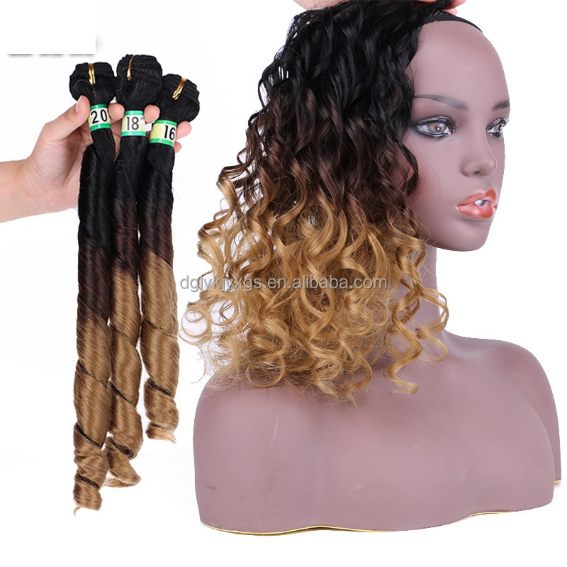 WU04 Synthetic hair Weaves Ombre Gradient bicolor hair weft spring curly hair bundles