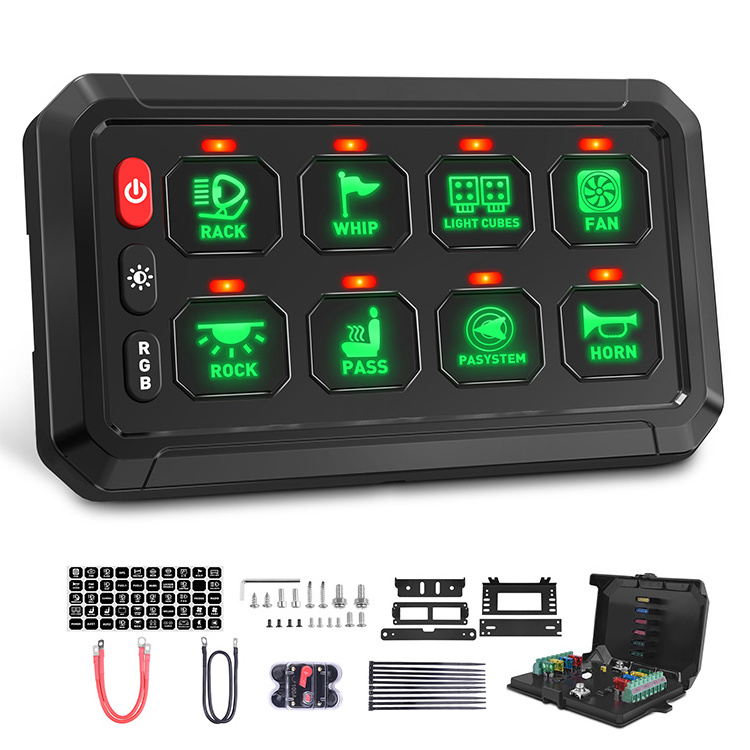 RGB 5.5 Inch 8 Gang Switch Panel with 3 Silicon Button and control box for Auto car marine