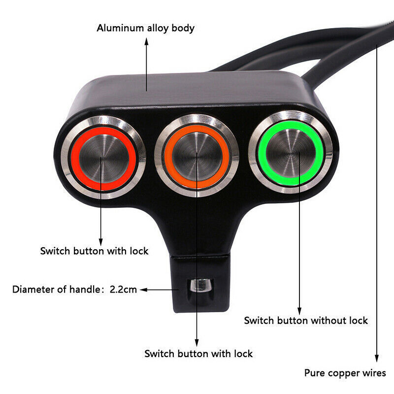 Motorcycle ATV Switch Brake Fog Light 22mm Handlebar Mount Headlight 3 Buttons Motorcycle Switch