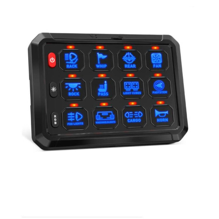 RGB 12 Gang Switch Panel LED Light Bar Relay System Marine 12V 24V Control box Car Bus