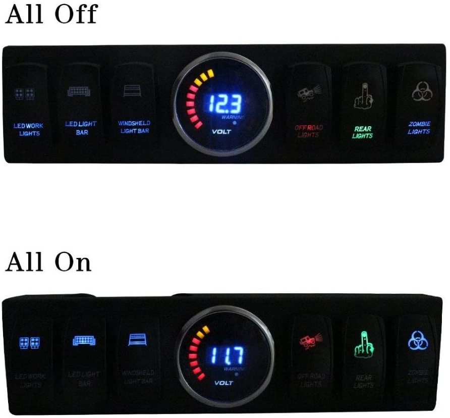 6 Gang Rocker Switch Panel Control System for Wrangler JK & JKU 2007-2018 with Blue Backlight Control Pod and Relay Box