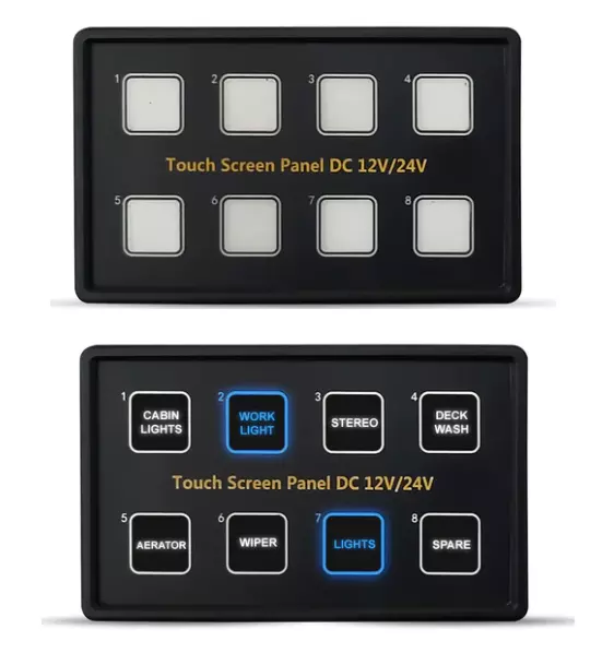 DC12V 24V 8 Gang Universal Circuit Control Relay System Box  On-Off LED Switch Pod Touch Switch Box