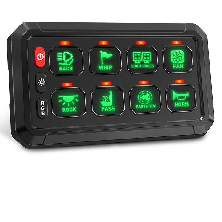 RGB 5.5 Inch 8 Gang Switch Panel with 3 Silicon Button and control box for Auto car marine