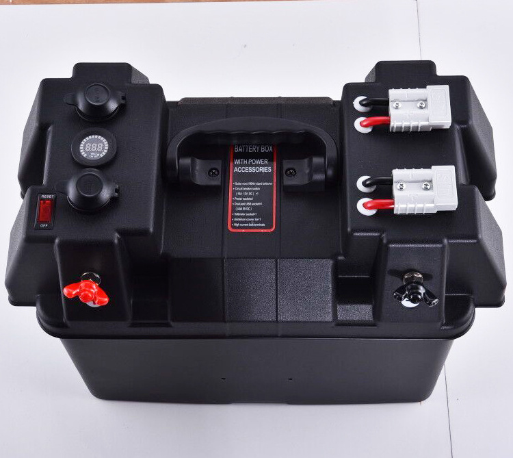 12V 24V Motor Power Station Portable Battery Box with USB charger Voltmeter Power socket solar charging plug