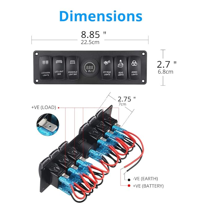 6 Gang Toggle Rocker Switch Panel Colorful LED Voltmeter for RV Car Marine USB Socket for Car 12V Switch Panel