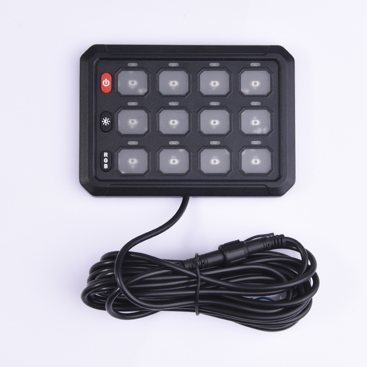 RGB 12 Gang Switch Panel, Multifunction Auxiliary Switch Pod Momentary Strobe Circuit Control Box