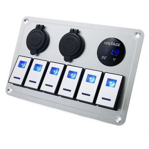 Custom Made Automotive Controle Switch Panel 12 Volt 24V 6 Gang Car Aluminium Switch Panel With Usb Socket Voltmeter