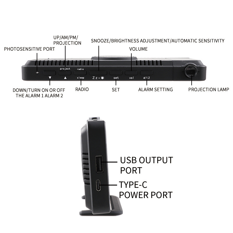 Top Selling Auto-light-sensitive Clock Projection Alarm Clocks With Radio Phone Charger Desk & Table Clocks