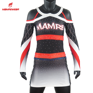 New design custom sublimated cheerleading uniform long sleeve cheerleading uniform top and shorts set