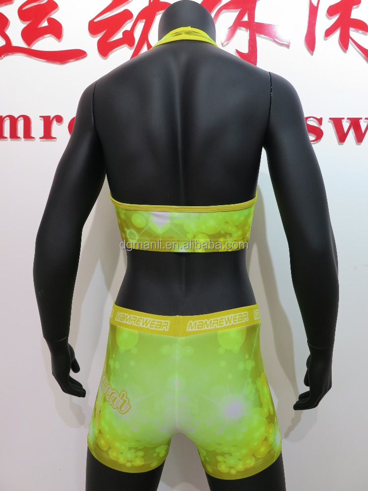 Fluorescent yellow cheerleading sports bra and skort,sublimation custom crop top and cheer short,Cheer Practice Wear