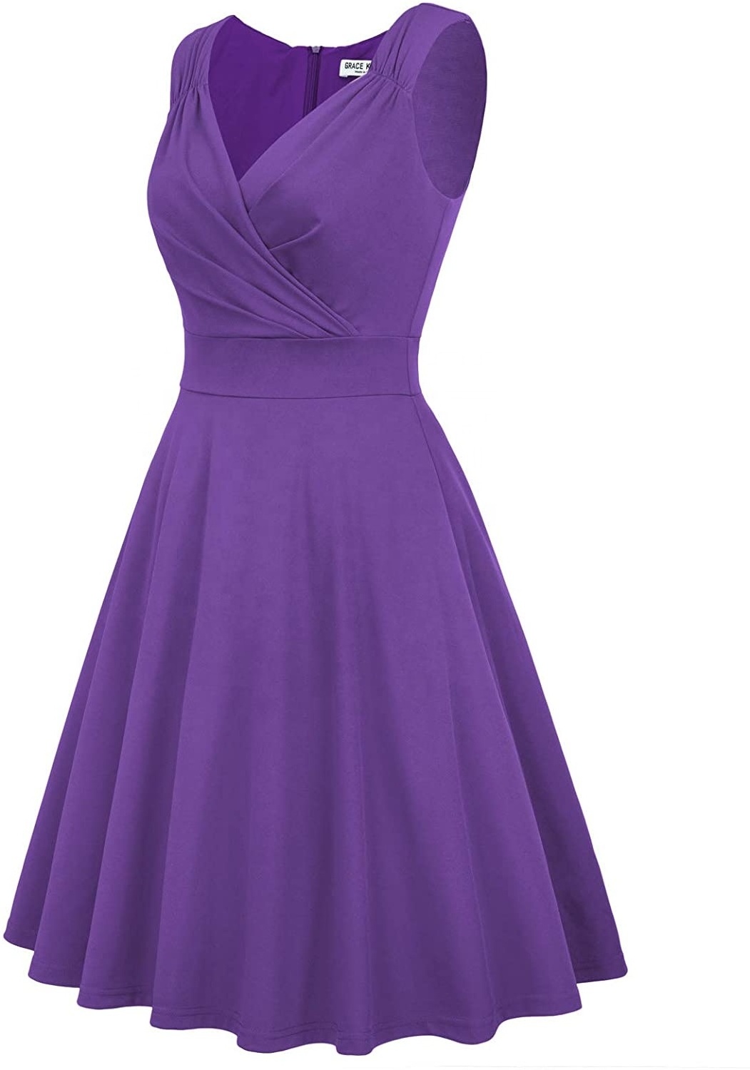 MANNI Women dresses for wedding guest 50s 60s Vintage Sleeveless V-Neck Cocktail A Line Dress