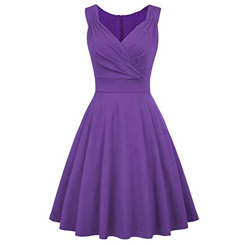 MANNI Women dresses for wedding guest 50s 60s Vintage Sleeveless V-Neck Cocktail A Line Dress