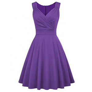 MANNI Women dresses for wedding guest 50s 60s Vintage Sleeveless V-Neck Cocktail A Line Dress