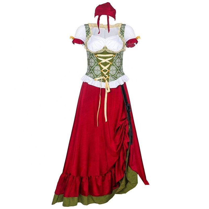 MANNI Women's German Dirndl Dress Bavarian Oktoberfest Costumes for Halloween Carnival