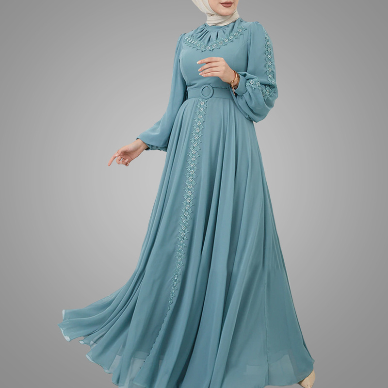 Modest Muslim Evening Dress High Quality Long Sleeve Big Hem Kebaya Islamic Clothing Elegant Fashion Moroccan Dress Dubai Abaya