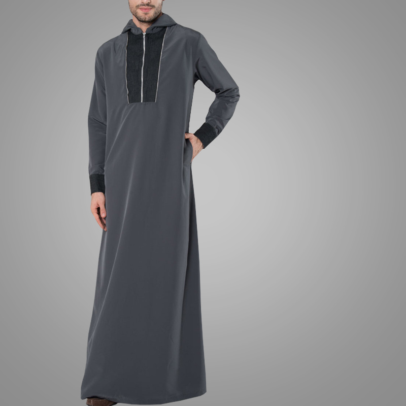 High Quality Sports Style Muslim Men's Hooded Zipper Thobe Islamic Men Clothing Fashion Jubba