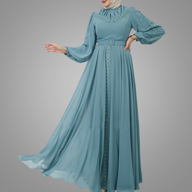 Modest Muslim Evening Dress High Quality Long Sleeve Big Hem Kebaya Islamic Clothing Elegant Fashion Moroccan Dress Dubai Abaya