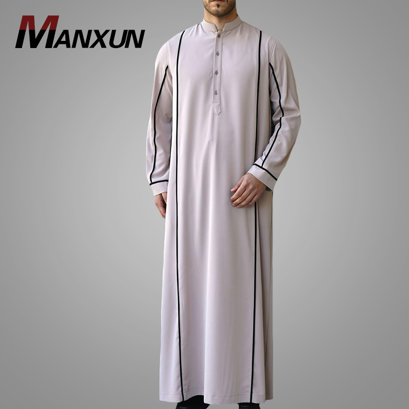 Factory Sale Long Sleeve Muslim Men Thobe Daffah High Quality Islamic Clothing Moroccan Style Robe Kaftan Thobe