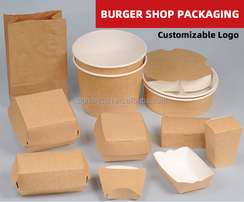 Custom takeaway packaging paper burger box french fries pizza kraft hamburger box