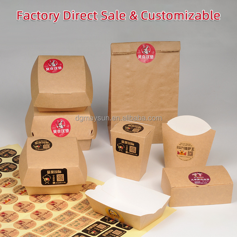 Custom takeaway packaging paper burger box french fries pizza kraft hamburger box