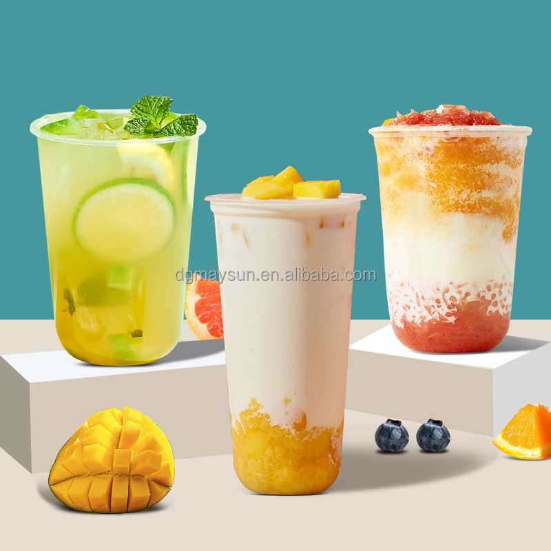 Custom Logo Printed 16 oz 500ml 24oz 700ml bubble boba tea U Shape PP Cup Disposable Clear milk shake plastic Cups