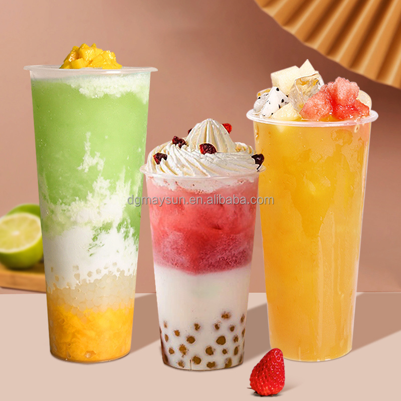 Custom printed disposable clear 12oz 16oz 22oz pp cup Frosted fruit milk boba bubble tea plastic cup