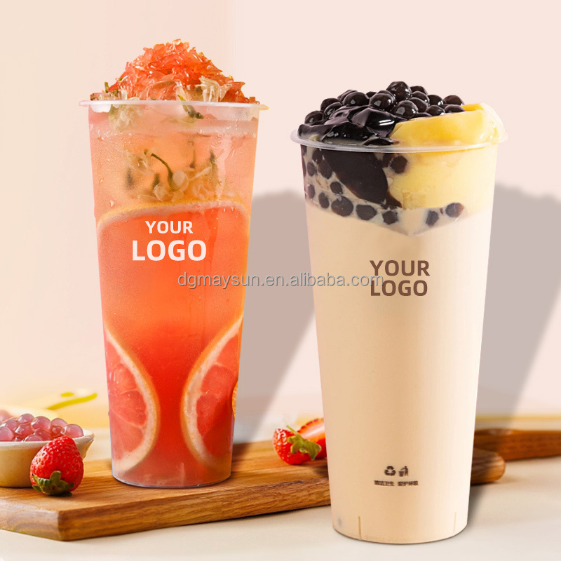 Custom printed disposable clear 12oz 16oz 22oz pp cup Frosted fruit milk boba bubble tea plastic cup