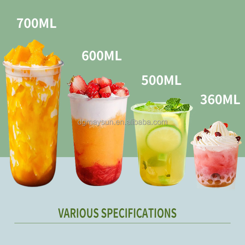 Custom Logo Printed 16 oz 500ml 24oz 700ml bubble boba tea U Shape PP Cup Disposable Clear milk shake plastic Cups