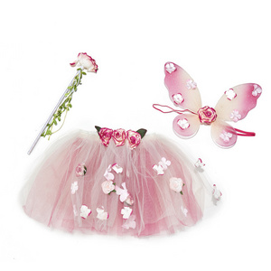 Princess rose dress tulle skirt Short Princess skirt  Butterfly fairy wings Fairy stick set tutu rose costume tutu set for girls