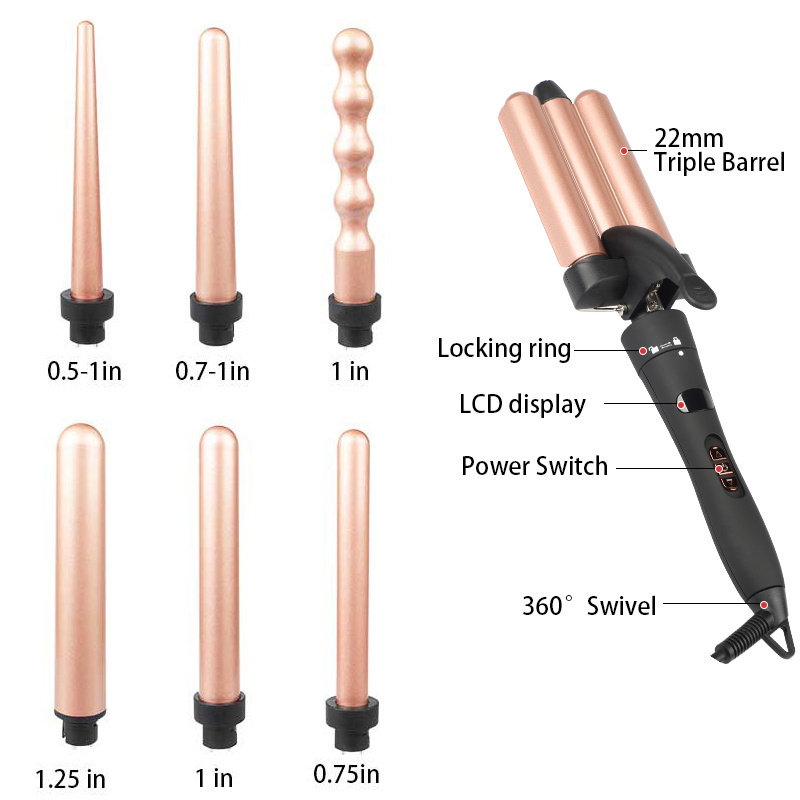 Professional Interchangeable Curling Iron Triple Barrel waver hair curler Waver 3 Barrel rotating  Curling Iron