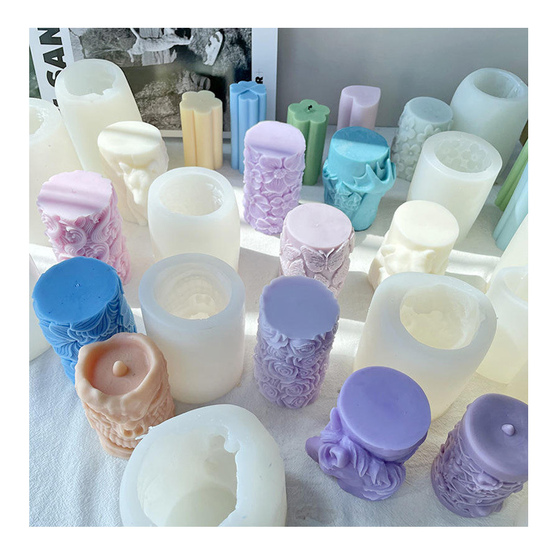 MHC Custom Silicone Candle Molds Moldes De Vela En Silicona Embossed Flower Luxury Pillar candle molds silicone rubber