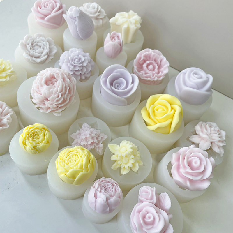 MHC Factory Peony Flower Aromatherapy candle molds silicone rubber Custom Soap Molds Handmade DIY 3D Candle Silicone Molds