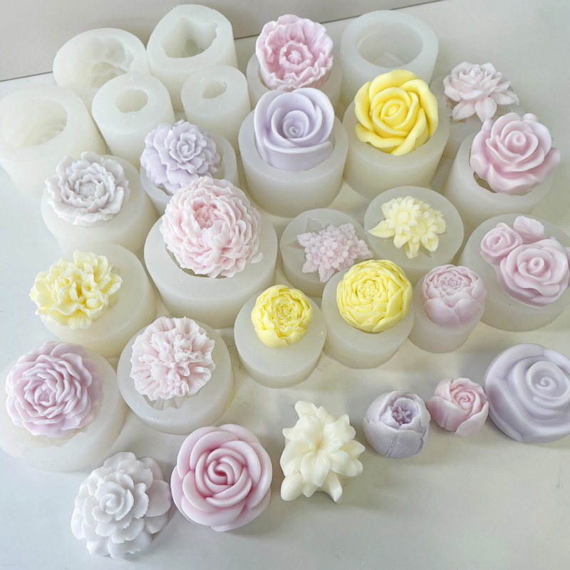 MHC Factory Peony Flower Aromatherapy candle molds silicone rubber Custom Soap Molds Handmade DIY 3D Candle Silicone Molds