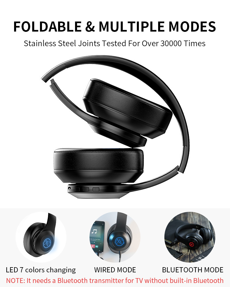 Deep Bass Wireless Headphones On Ear Bluetooth Earphones with Mic  For PC iPhone X 8 7  iPad iPod Huawei  Mp3 Tablet