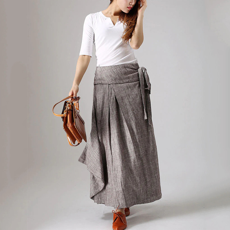 New Female High Waist Folds Side Slits With Pockets Retro Multicolor Fashion Big Swing Long Skirt A-Line Skirts