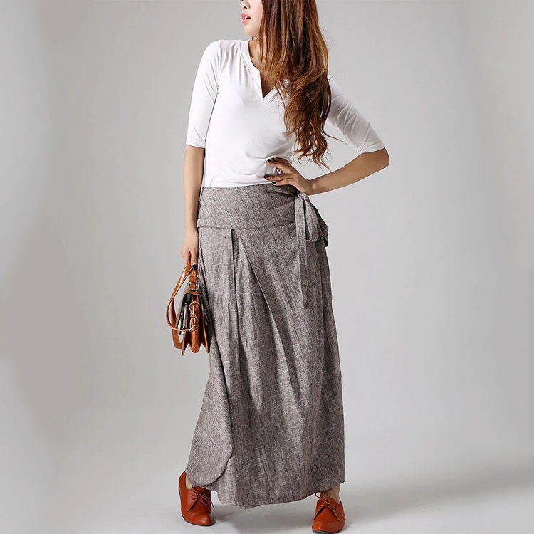 New Female High Waist Folds Side Slits With Pockets Retro Multicolor Fashion Big Swing Long Skirt A-Line Skirts