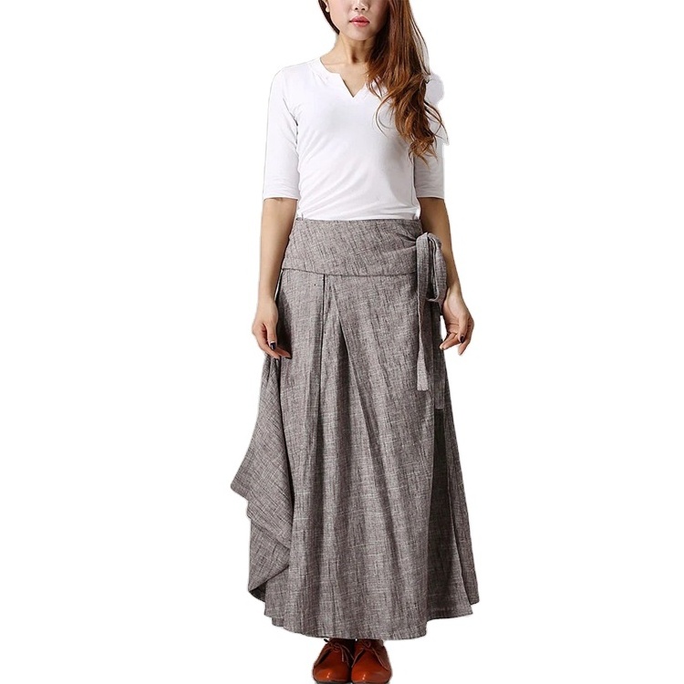 New Female High Waist Folds Side Slits With Pockets Retro Multicolor Fashion Big Swing Long Skirt A-Line Skirts