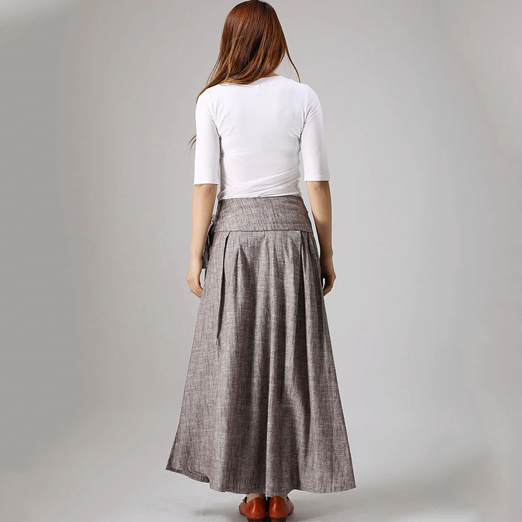 New Female High Waist Folds Side Slits With Pockets Retro Multicolor Fashion Big Swing Long Skirt A-Line Skirts