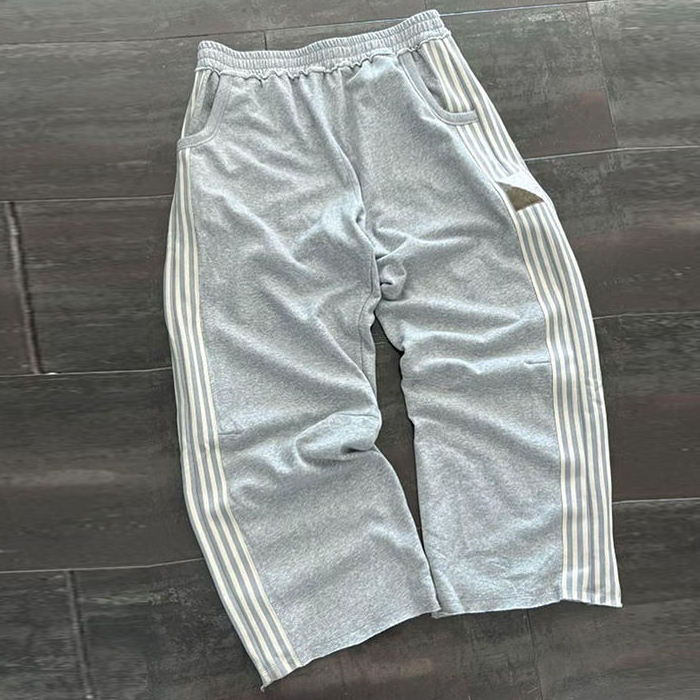 Oem Custom Straight Leg Sweatpants Men Custom Striped Side Oversized Wide Leg Track Pants Raw Hem Jersey Sweatpants For Men